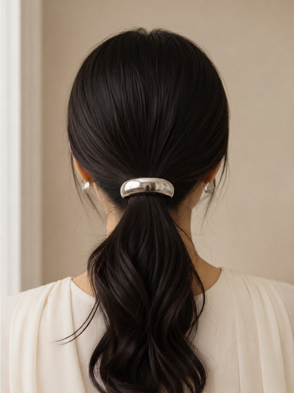 Luxury Boutique Sleek Silver Dome Hair Cuff - Modern Ponytail Accessory NWOT